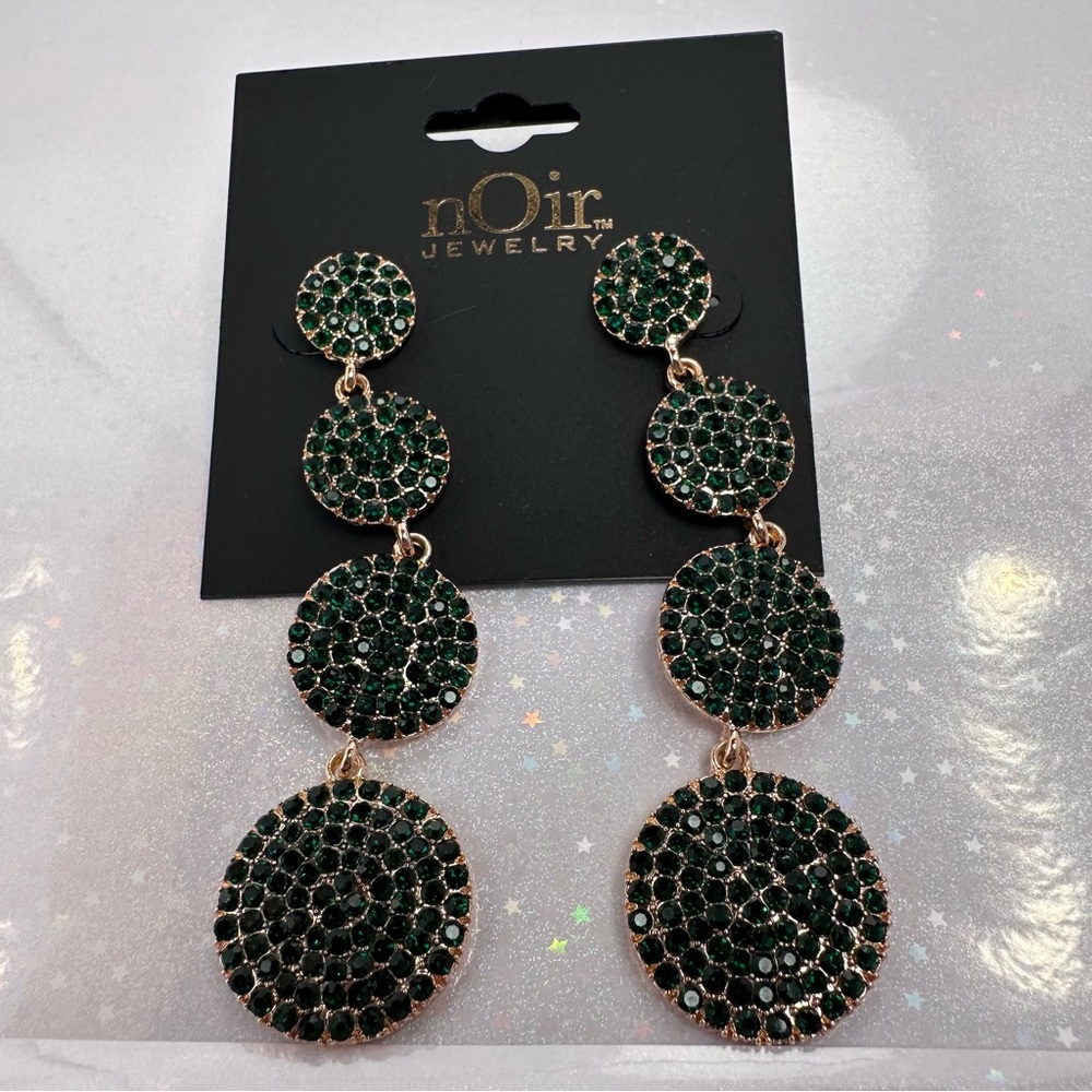 nOir Jewelry | Green Sparkle Pave Dangle Circle Earrings | NWT - Picture 6 of 8